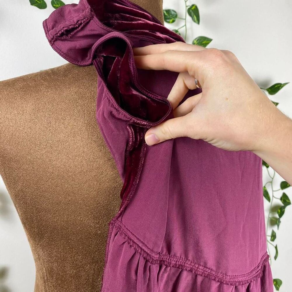 size L-XL Burgundy velvet babydoll top sleeveless v-neck whimsigoth witchy - Picture 6 of 6